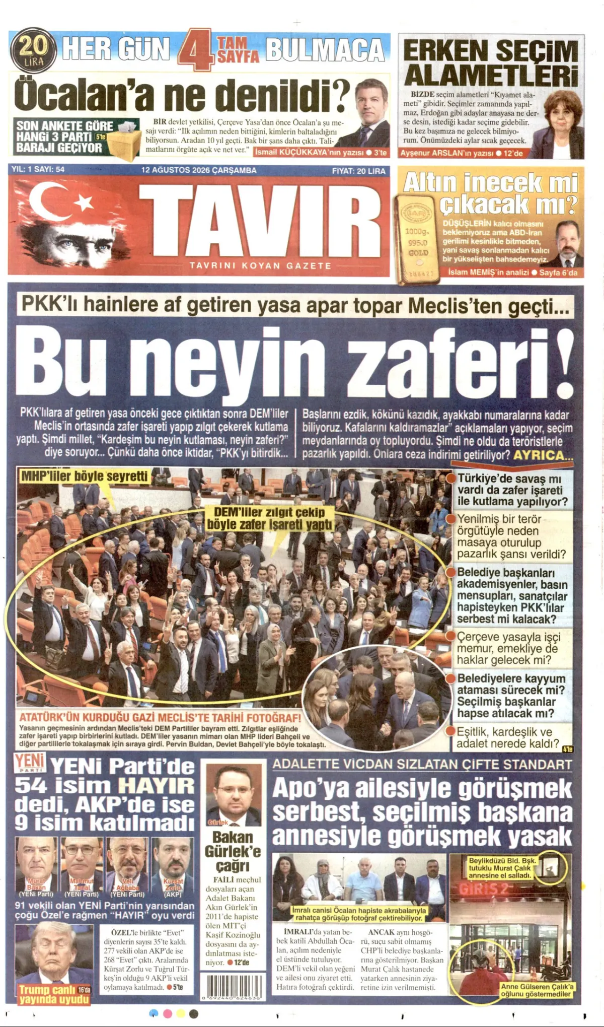 Tavır birinci sayfa manşeti (12 Ağustos 2026)