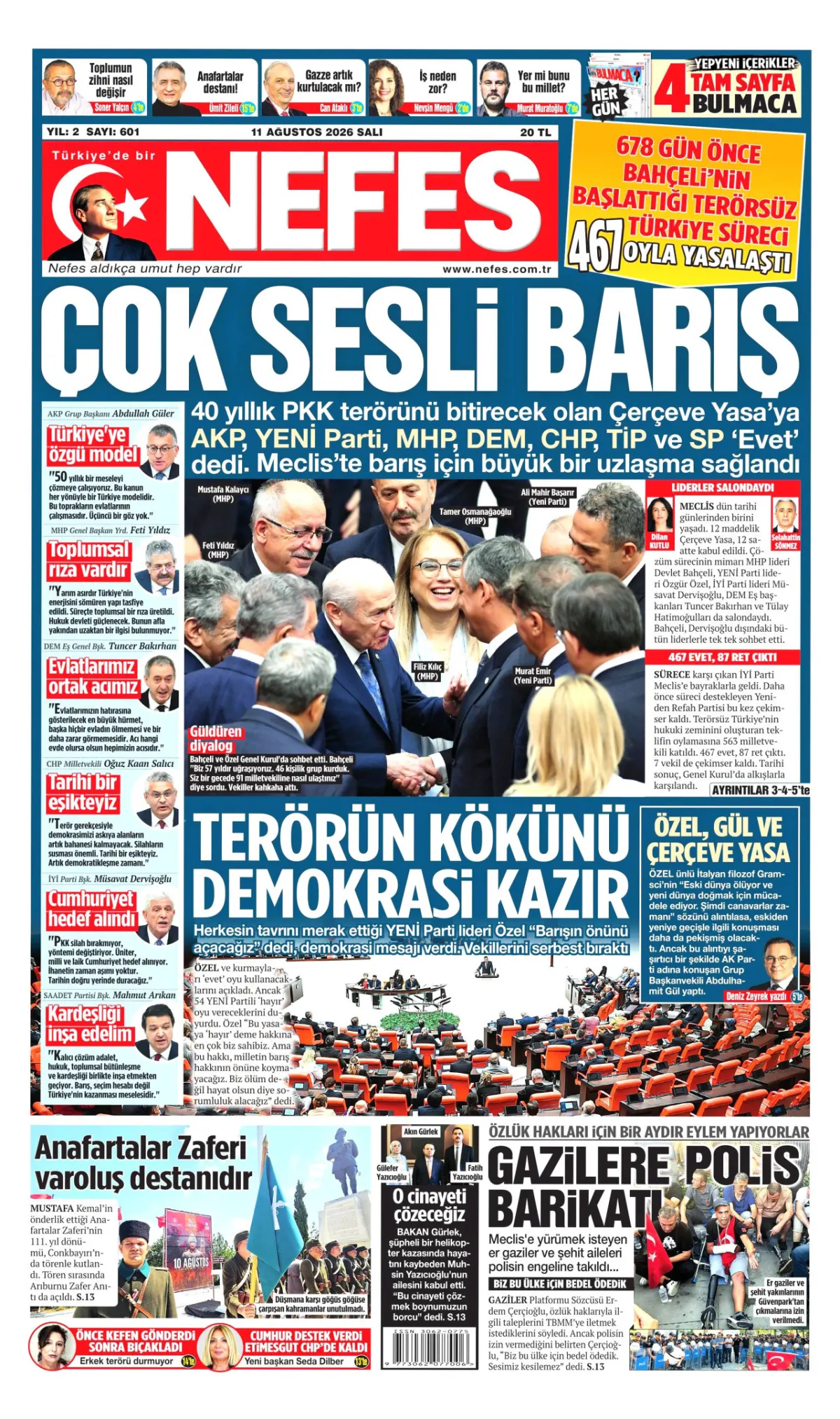 Nefes birinci sayfa manşeti (11 Ağustos 2026)